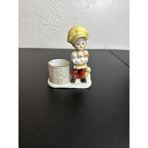 Vintage Jasco Little Luvkins Boy With Basket Of Puppies Votive Toothpick Holder